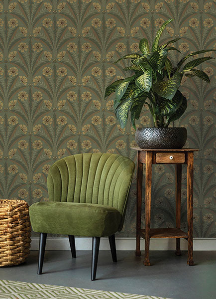 Purchase 4169-27604 Chesapeake Wallpaper, Tap Root Green Floral Damask - Oak & Moss1