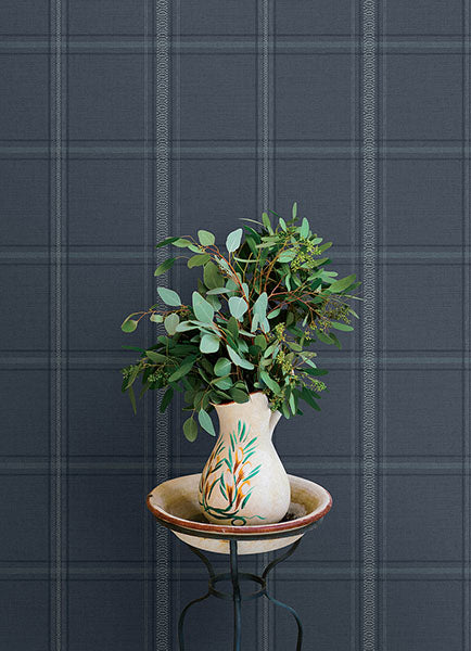 Purchase 4169-27605 Chesapeake Wallpaper, Auberge Dark Blue Plaid - Oak & Moss12