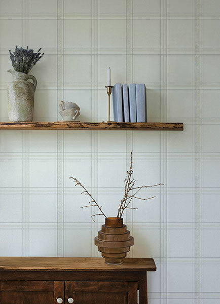 Purchase 4169-27606 Chesapeake Wallpaper, Auberge White Plaid - Oak & Moss1