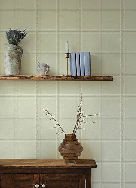 Purchase 4169-27607 Chesapeake Wallpaper, Auberge Ivory Plaid - Oak & Moss1
