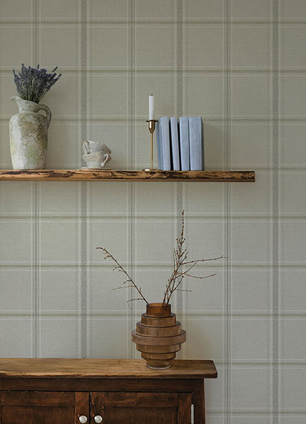 Purchase 4169-27608 Chesapeake Wallpaper, Auberge Taupe Plaid - Oak & Moss1