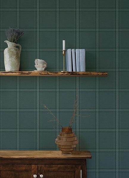 Purchase 4169-27610 Chesapeake Wallpaper, Auberge Teal Plaid - Oak & Moss1