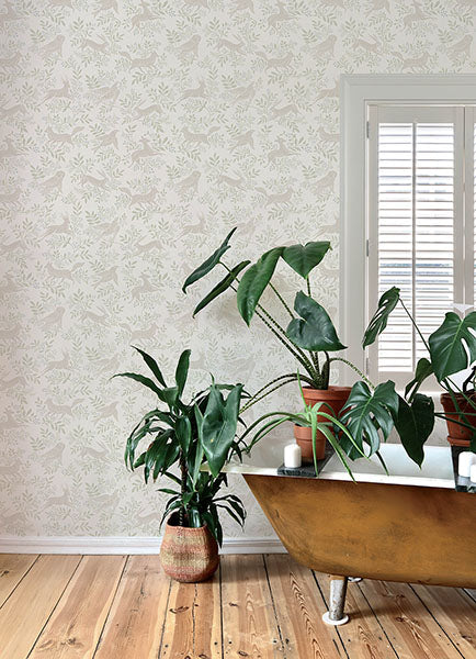 Purchase 4169-83113 Chesapeake Wallpaper, Revelry White Forest Frolic - Oak & Moss1