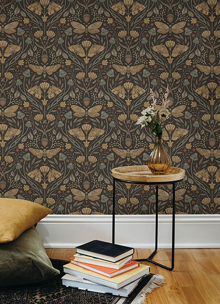 Purchase 4169-83116 Chesapeake Wallpaper, Mystic Moth Black Forest Magic - Oak & Moss1
