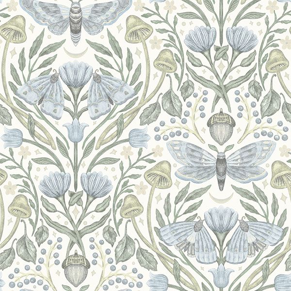 Purchase 4169-83117 Chesapeake Wallpaper, Mystic Moth Sky Blue Forest Magic - Oak & Moss