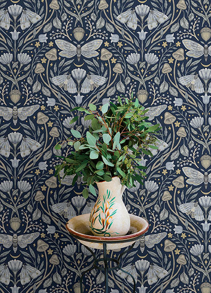 Purchase 4169-83118 Chesapeake Wallpaper, Mystic Moth Navy Forest Magic - Oak & Moss12