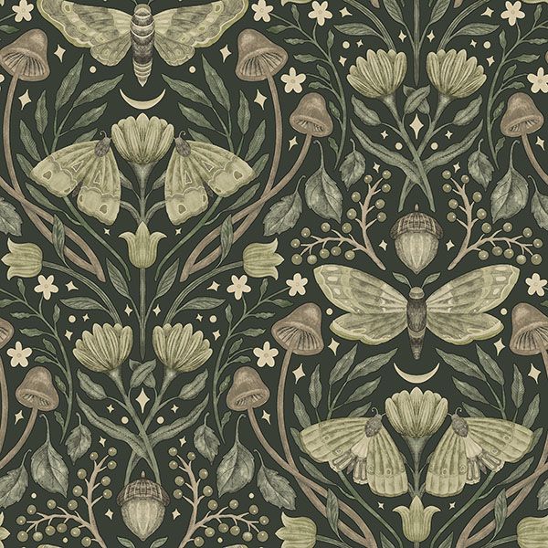 Purchase 4169-83120 Chesapeake Wallpaper, Mystic Moth Dark Green Forest Magic - Oak & Moss
