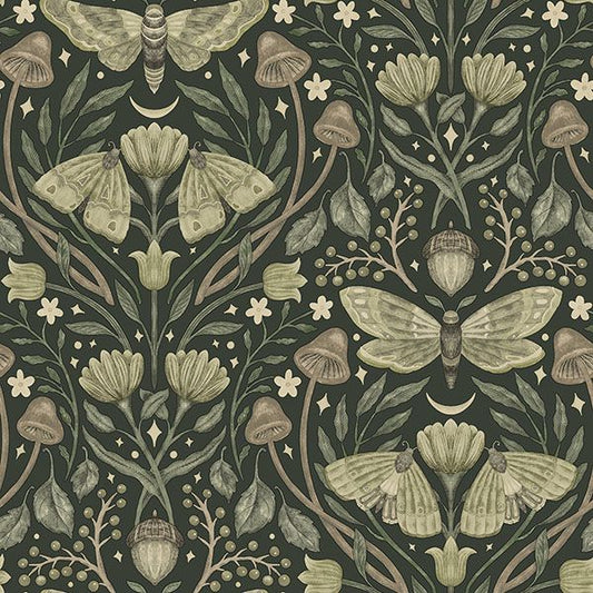 Purchase 4169-83120 Chesapeake Wallpaper, Mystic Moth Dark Green Forest Magic - Oak & Moss