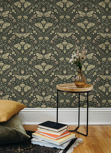 Purchase 4169-83120 Chesapeake Wallpaper, Mystic Moth Dark Green Forest Magic - Oak & Moss1