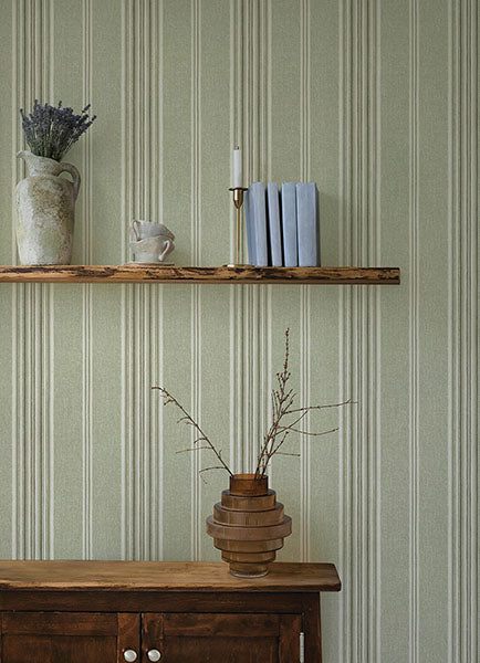 Purchase 4169-83121 Chesapeake Wallpaper, Calvados Moss Linen Stripe - Oak & Moss1