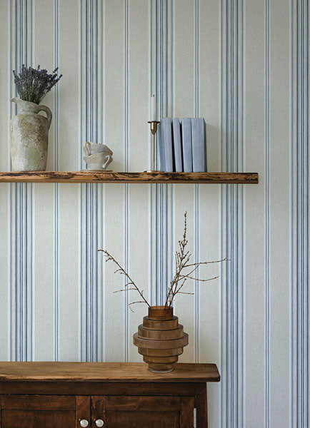 Purchase 4169-83123 Chesapeake Wallpaper, Calvados Blue Linen Stripe - Oak & Moss1