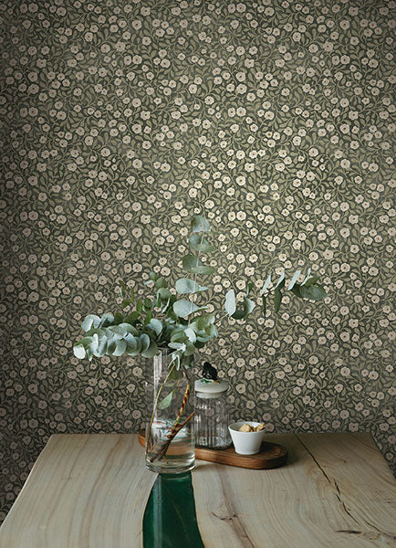 Purchase 4169-83132 Chesapeake Wallpaper, Poppy Trail Green Floral - Oak & Moss1
