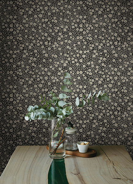 Purchase 4169-83133 Chesapeake Wallpaper, Poppy Trail Black Floral - Oak & Moss1