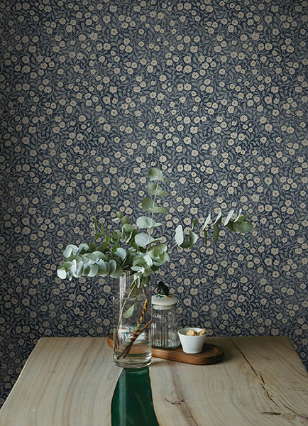 Purchase 4169-83135 Chesapeake Wallpaper, Poppy Trail Dark Blue Floral - Oak & Moss1