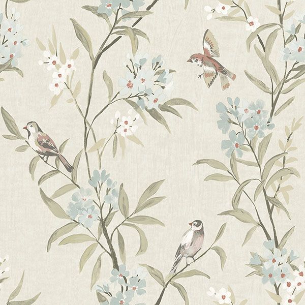 Purchase 4169-83137 Chesapeake Wallpaper, Tea Olive Beige Finch Frolic - Oak & Moss