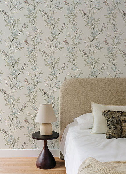 Purchase 4169-83137 Chesapeake Wallpaper, Tea Olive Beige Finch Frolic - Oak & Moss1