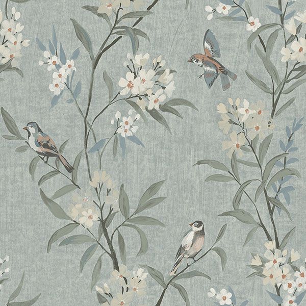 Purchase 4169-83139 Chesapeake Wallpaper, Tea Olive Blue Finch Frolic - Oak & Moss