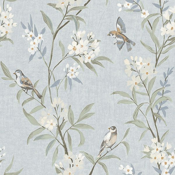 Purchase 4169-83140 Chesapeake Wallpaper, Tea Olive Light Blue Finch Frolic - Oak & Moss