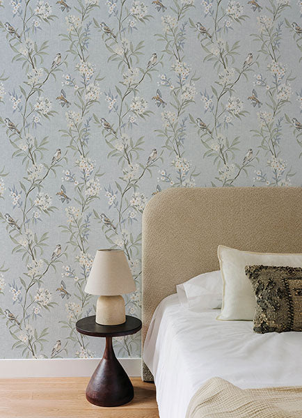 Purchase 4169-83140 Chesapeake Wallpaper, Tea Olive Light Blue Finch Frolic - Oak & Moss1