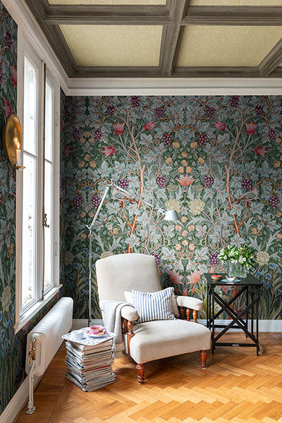 Purchase 4171-HT84001 A-Street Wallpaper, Vine Embroidery Sea Green Wall Mural - Hidden Treasures 21