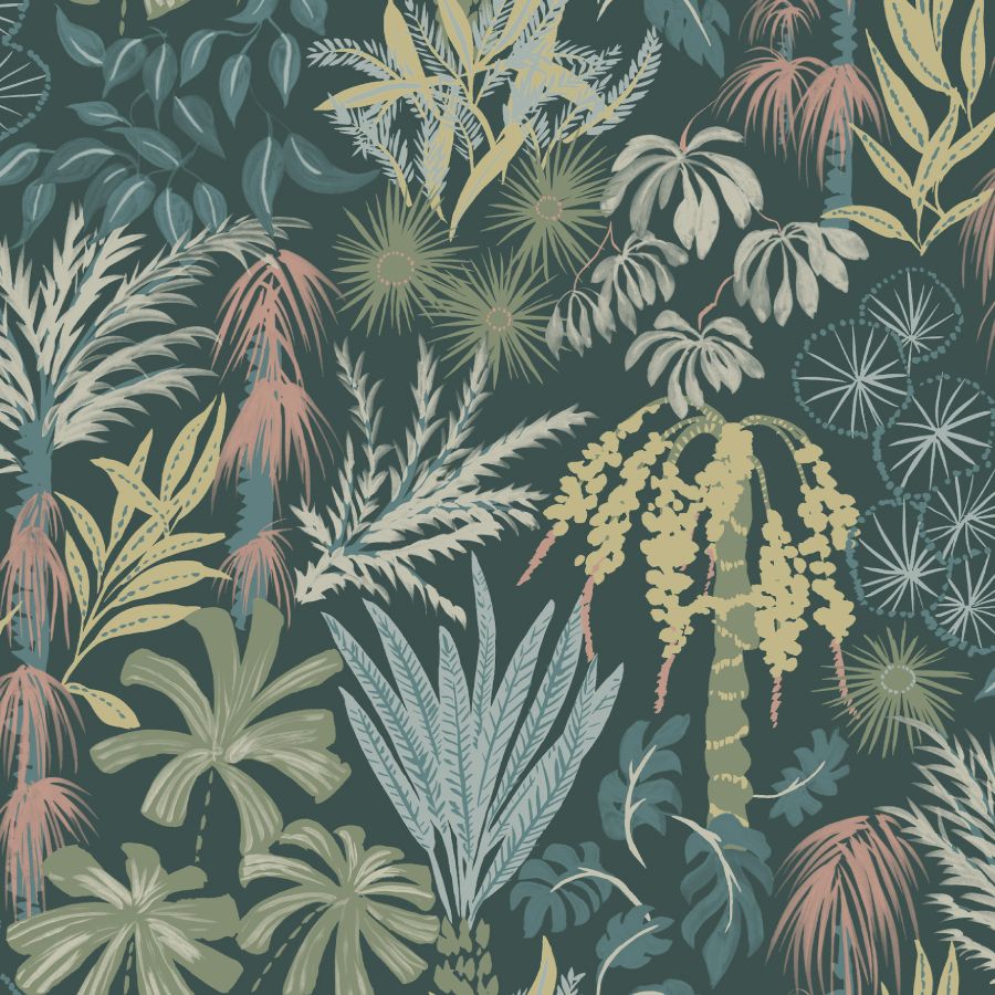 Purchase 4172-27480 A-Street Wallpaper, Everglades Dark Green Botanical - Sea Salt