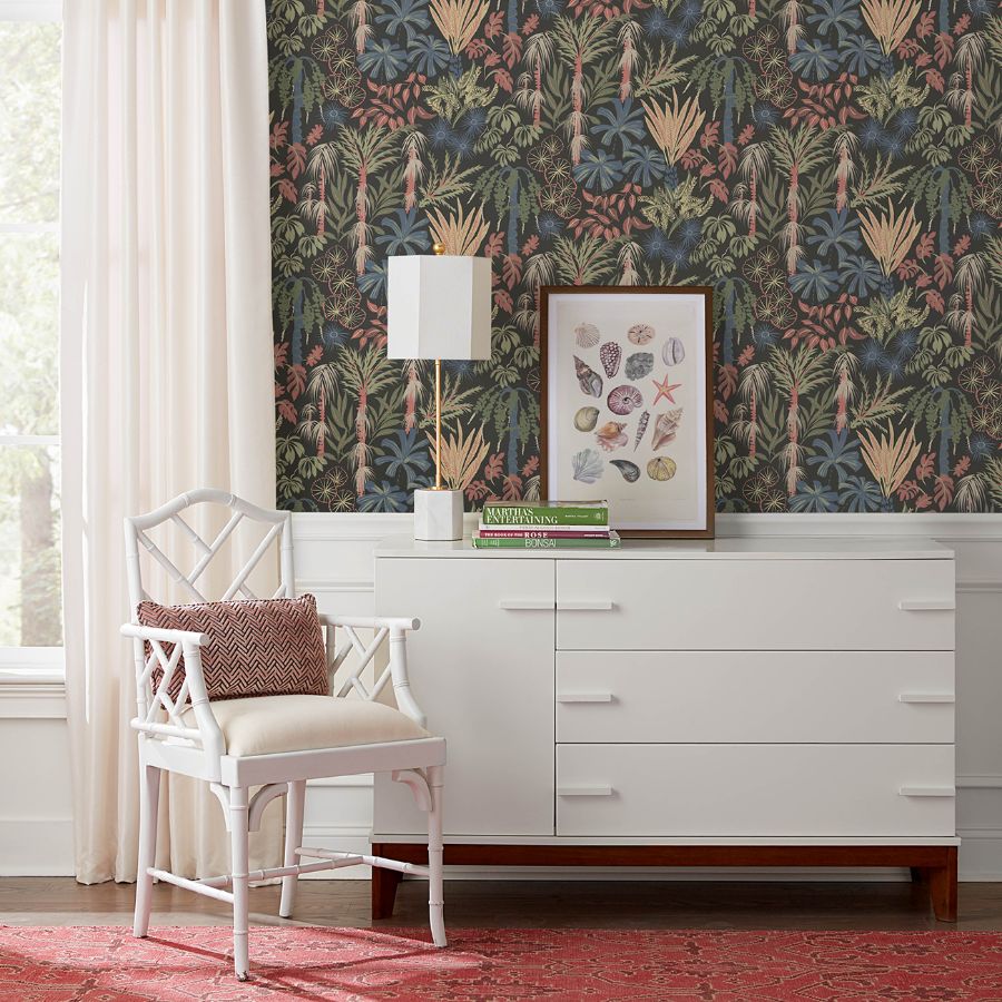 Purchase 4172-27483 A-Street Wallpaper, Everglades Black Botanical - Sea Salt1