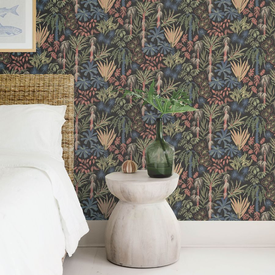 Purchase 4172-27483 A-Street Wallpaper, Everglades Black Botanical - Sea Salt12