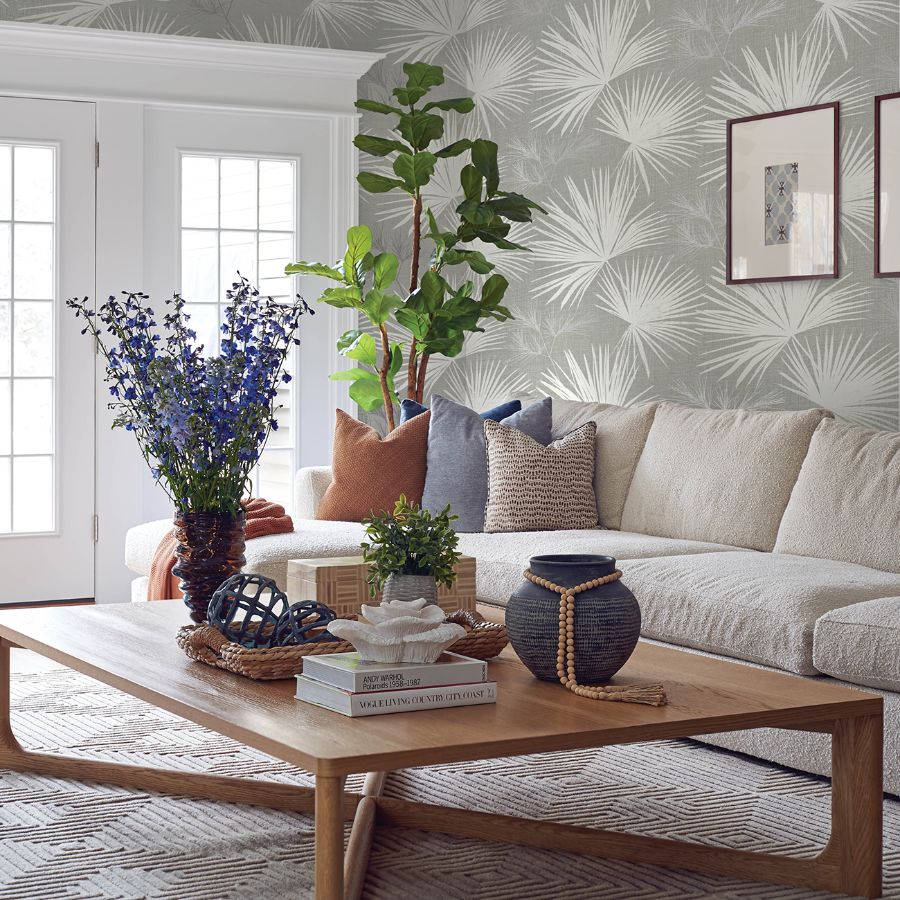 Purchase 4172-27488 A-Street Wallpaper, Hatteras Grey Palms - Sea Salt1