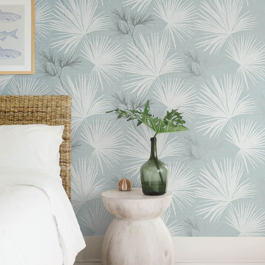 Purchase 4172-27491 A-Street Wallpaper, Hatteras Sky Blue Palms - Sea Salt12