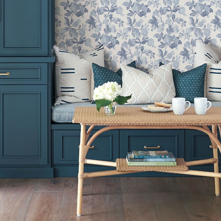 Purchase 4172-27492 A-Street Wallpaper, Beach Rose Blue Floral Fruits - Sea Salt1