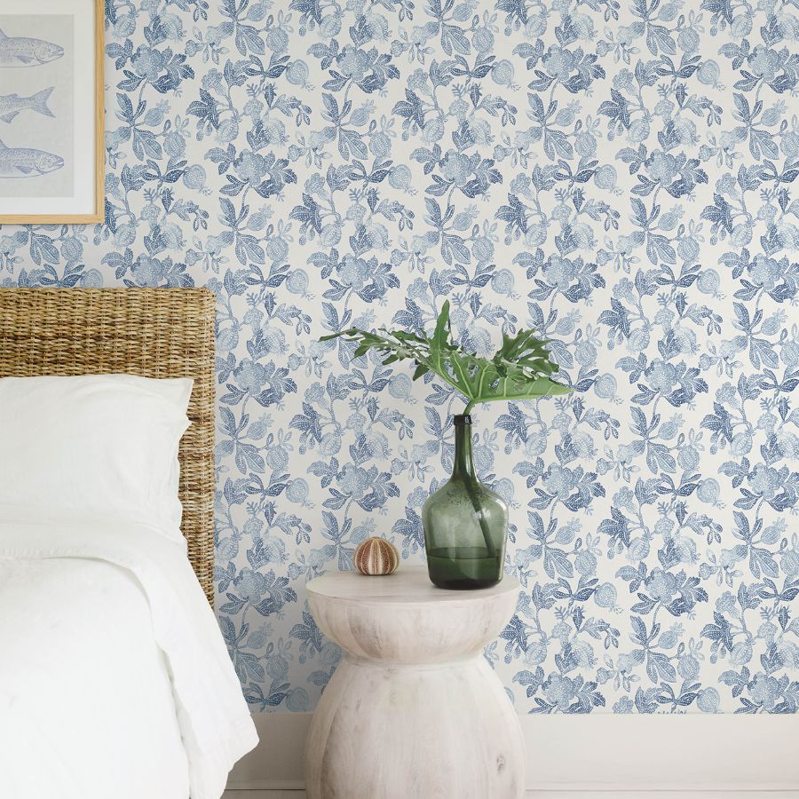 Purchase 4172-27492 A-Street Wallpaper, Beach Rose Blue Floral Fruits - Sea Salt12