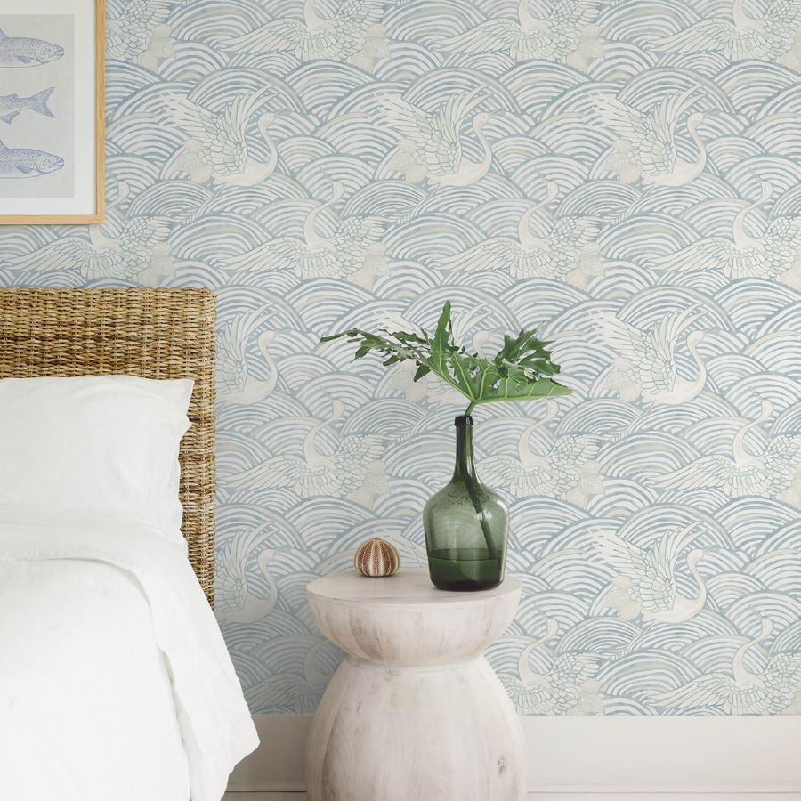 Purchase 4172-27498 A-Street Wallpaper, Egret Sky Blue Tidal Dance - Sea Salt12