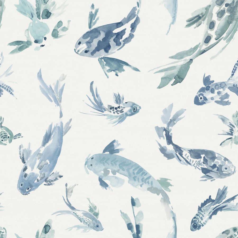 Purchase 4172-27500 A-Street Wallpaper, Koi Blue Fish - Sea Salt