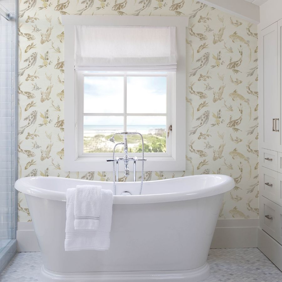 Purchase 4172-27501 A-Street Wallpaper, Koi Metallic Fish - Sea Salt1