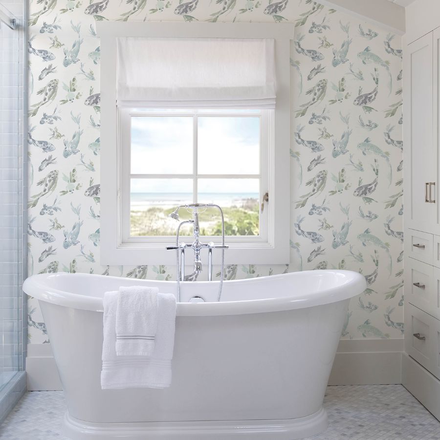 Purchase 4172-27502 A-Street Wallpaper, Koi Seafoam Fish - Sea Salt1