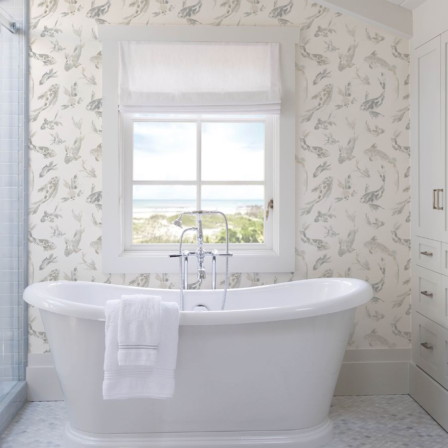 Purchase 4172-27503 A-Street Wallpaper, Koi Stone Fish - Sea Salt1