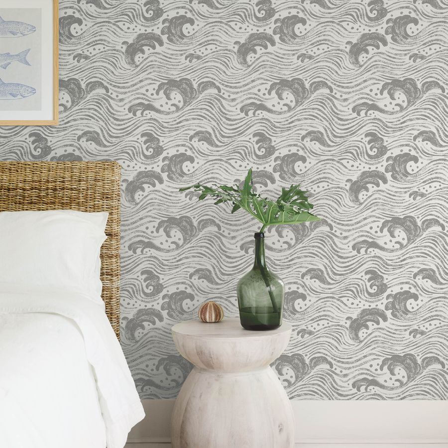 Purchase 4172-27510 A-Street Wallpaper, Swell Charcoal Ocean Wave - Sea Salt12