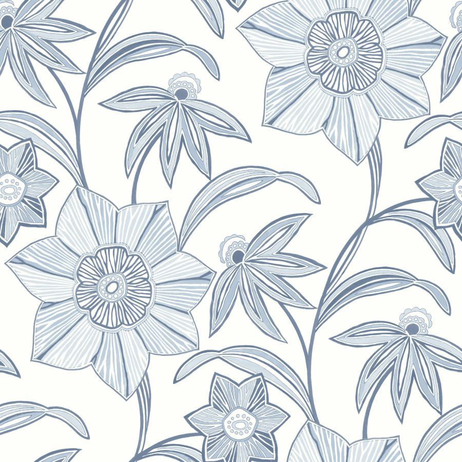 Purchase 4172-27512 A-Street Wallpaper, Star Flower Blue Floral Trail - Sea Salt