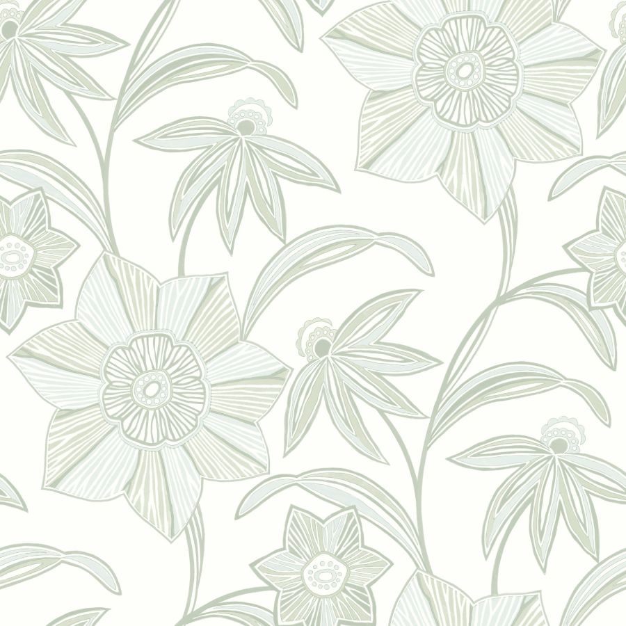 Purchase 4172-27513 A-Street Wallpaper, Star Flower Light Green Floral Trail - Sea Salt