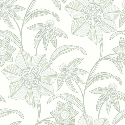 Purchase 4172-27513 A-Street Wallpaper, Star Flower Light Green Floral Trail - Sea Salt