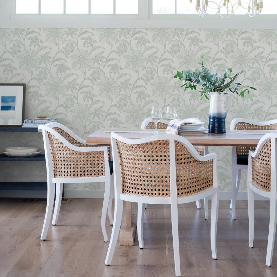 Purchase 4172-27513 A-Street Wallpaper, Star Flower Light Green Floral Trail - Sea Salt1