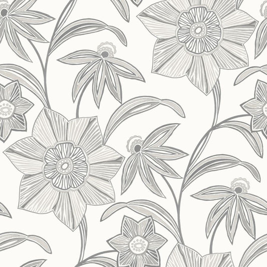 Purchase 4172-27514 A-Street Wallpaper, Star Flower Charcoal Floral Trail - Sea Salt
