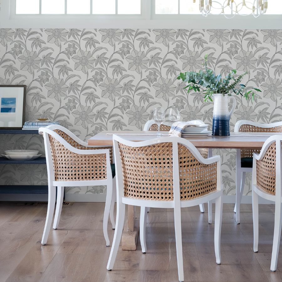 Purchase 4172-27514 A-Street Wallpaper, Star Flower Charcoal Floral Trail - Sea Salt1