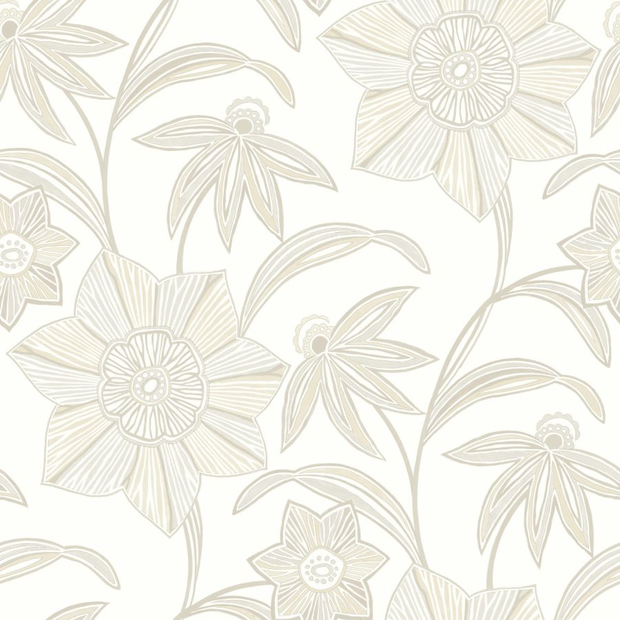 Purchase 4172-27515 A-Street Wallpaper, Star Flower Beige Floral Trail - Sea Salt