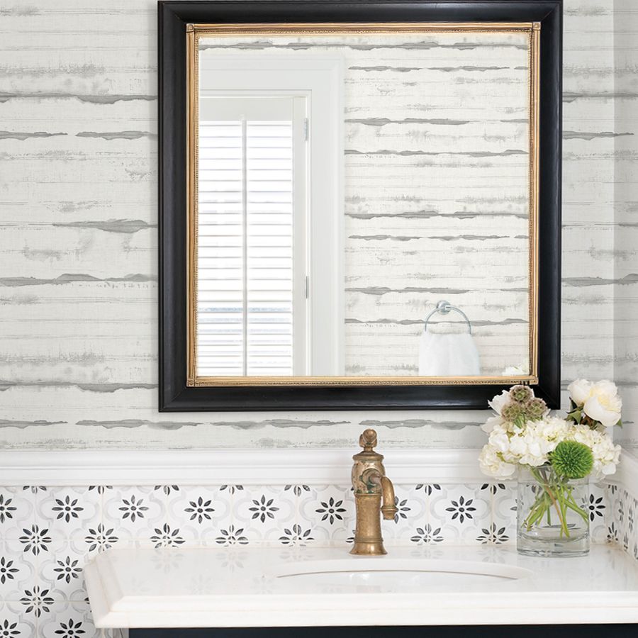 Purchase 4172-27518 A-Street Wallpaper, Destin Grey Stripe - Sea Salt1