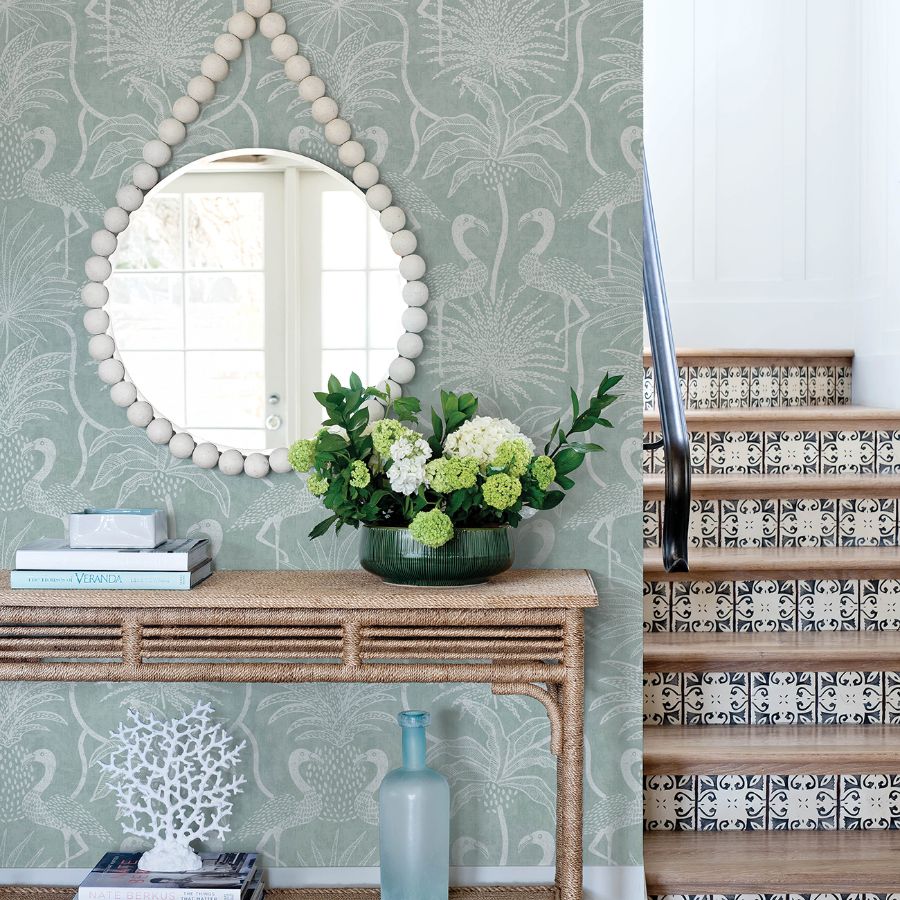 Purchase 4172-82004 A-Street Wallpaper, Biscayne Turquoise Flamingo Beach - Sea Salt1