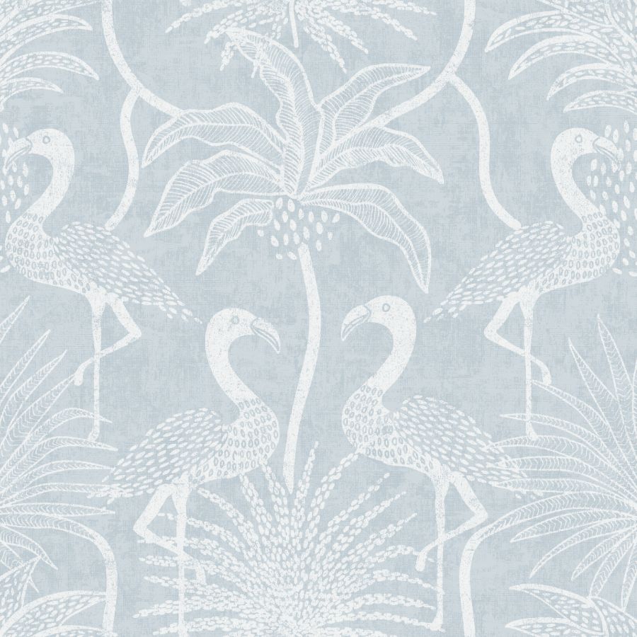 Purchase 4172-82005 A-Street Wallpaper, Biscayne Sky Blue Flamingo Beach - Sea Salt