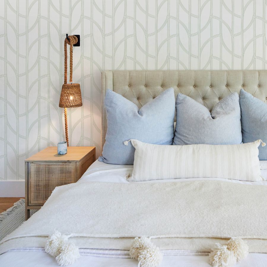 Purchase 4172-82009 A-Street Wallpaper, Salvo Light Green Curved Contours - Sea Salt1