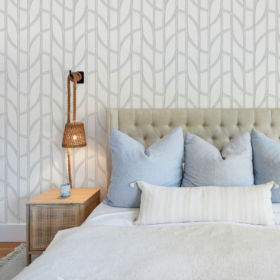 Purchase 4172-82011 A-Street Wallpaper, Salvo Silver Curved Contours - Sea Salt1