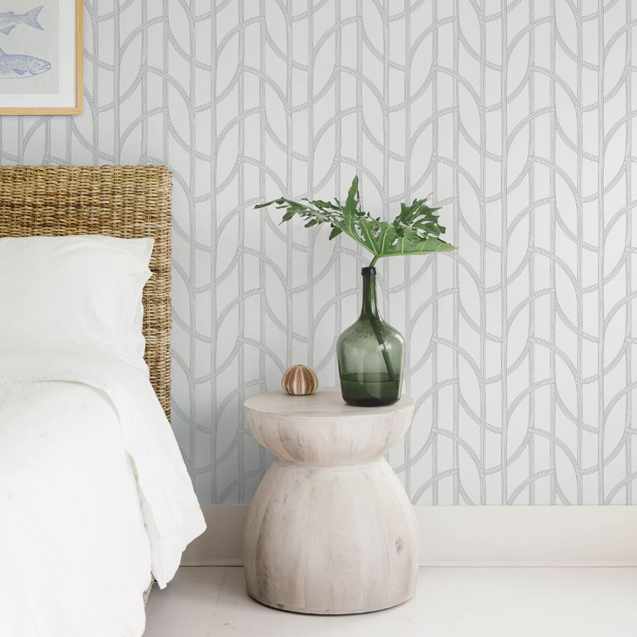 Purchase 4172-82011 A-Street Wallpaper, Salvo Silver Curved Contours - Sea Salt12